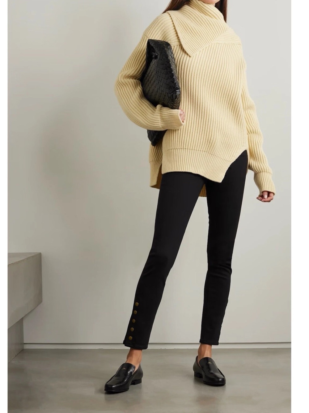 Frame Denim Black Skinny High-Rise Jeans with Ankle Button Detail